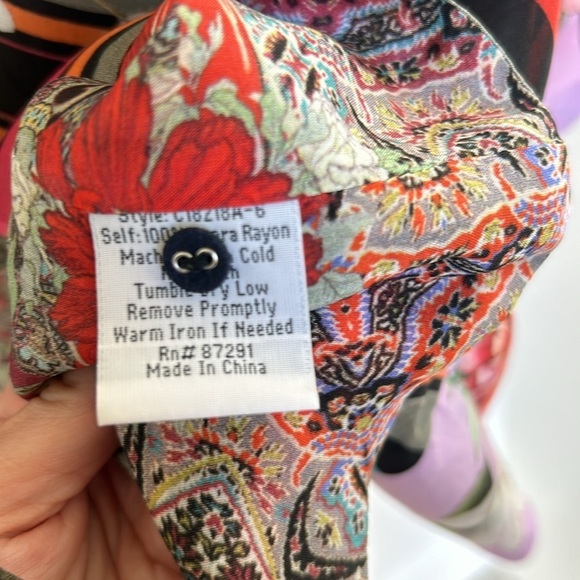 Johnny Was Angie Shrug Striped Floral Print V Neckline Button Down Blouse Small - Picture 9 of 10